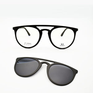Full Frame Double Bridges Titanium Glasses Frame With Magnet Clip Sunglasses Myopia Functional Glasses Polarized  round