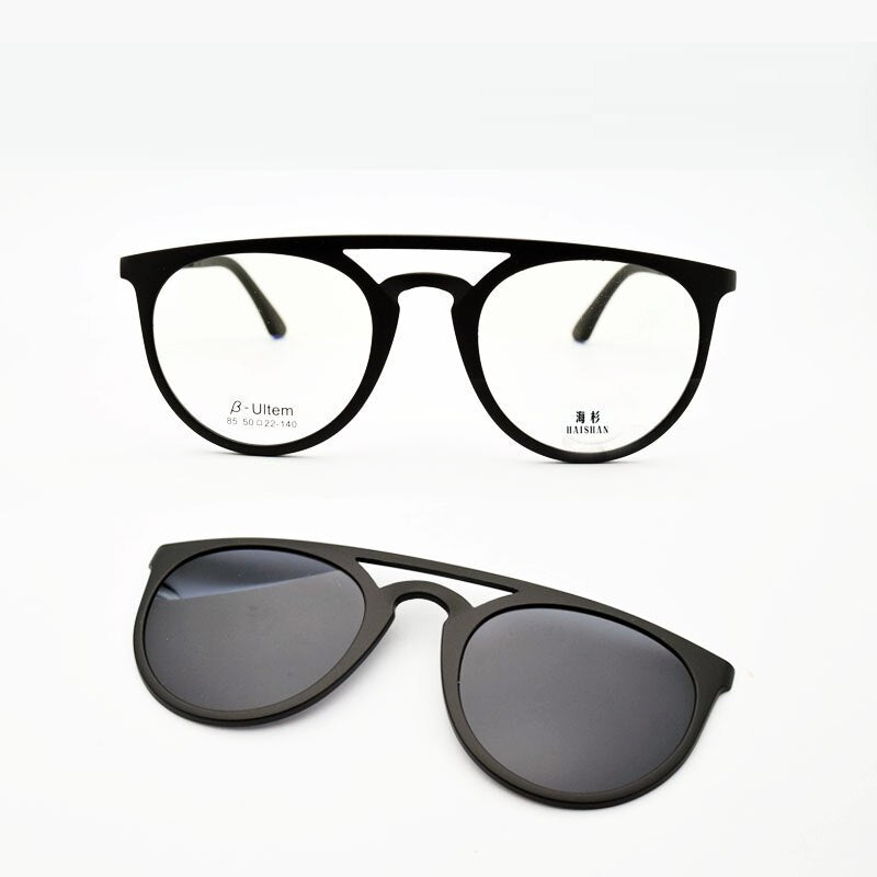 Full Frame Double Bridges Titanium Glasses Frame With Magnet Clip Sunglasses Myopia Functional Glasses Polarized  round