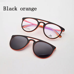 Full Frame Double Bridges Titanium Glasses Frame With Magnet Clip Sunglasses Myopia Functional Glasses Polarized  round
