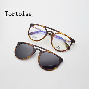 Full Frame Double Bridges Titanium Glasses Frame With Magnet Clip Sunglasses Myopia Functional Glasses Polarized  round