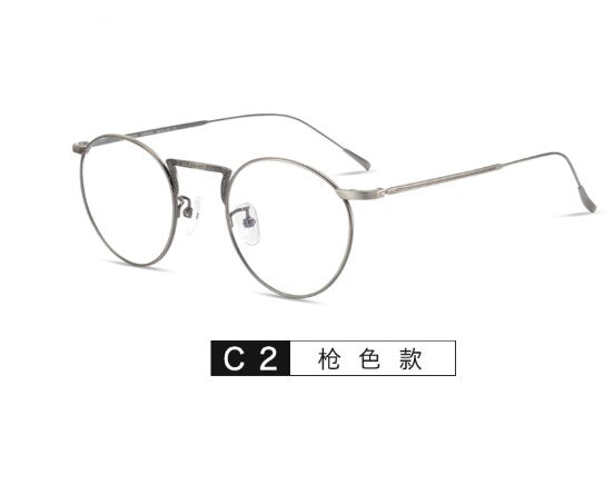 Full-Rim Glasses Frame B Titanium Retro Artistic round Frame Slim-Looking Face with Myopia Glasses Option Glasses Frame