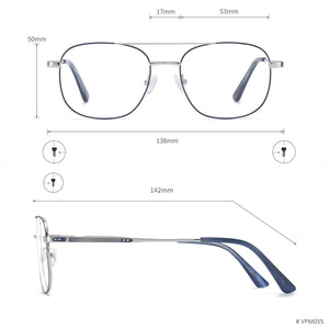 Full Rim Metal Square Double Bridge Men And Women Medium Prescription Eyeglasses With Spring Hinge For Optical Lens