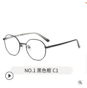 Full-frame glasses frame with elegant personality, round face and myopia frame, retro anti-blue light flat frame