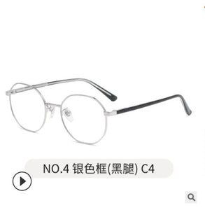 Full-frame glasses frame with elegant personality, round face and myopia frame, retro anti-blue light flat frame