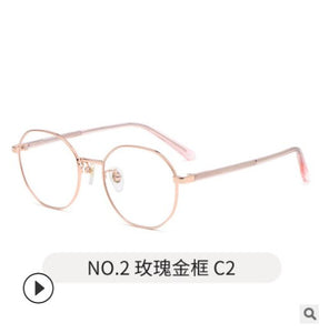 Full-frame glasses frame with elegant personality, round face and myopia frame, retro anti-blue light flat frame