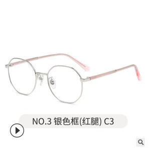 Full-frame glasses frame with elegant personality, round face and myopia frame, retro anti-blue light flat frame
