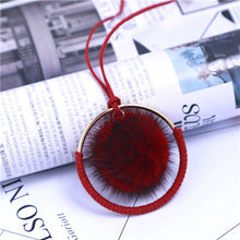 Load image into Gallery viewer, Fur Ball Pendant necklace Black &amp; Red Fur Ball Rabbit Fur Plush Fur POM Necklace for women Long Pendant Plush necklace 2017