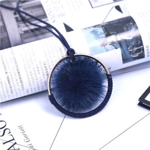 Fur Ball Pendant necklace Black & Red Fur Ball Rabbit Fur Plush Fur POM Necklace for women Long Pendant Plush necklace 2017