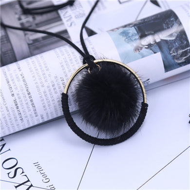 Fur Ball Pendant necklace Black & Red Fur Ball Rabbit Fur Plush Fur POM Necklace for women Long Pendant Plush necklace 2017