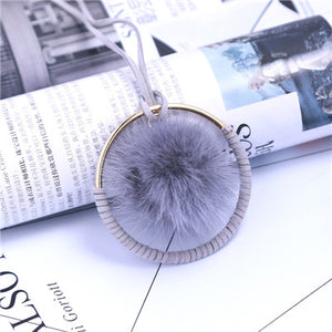 Fur Ball Pendant necklace Black & Red Fur Ball Rabbit Fur Plush Fur POM Necklace for women Long Pendant Plush necklace 2017