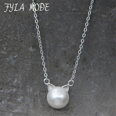 2017 Nuove orecchie di gatto 8mm Collana con ciondolo di perle di conchiglia 925-sterling-argento gioielleria raffinata per le donne FYS065 