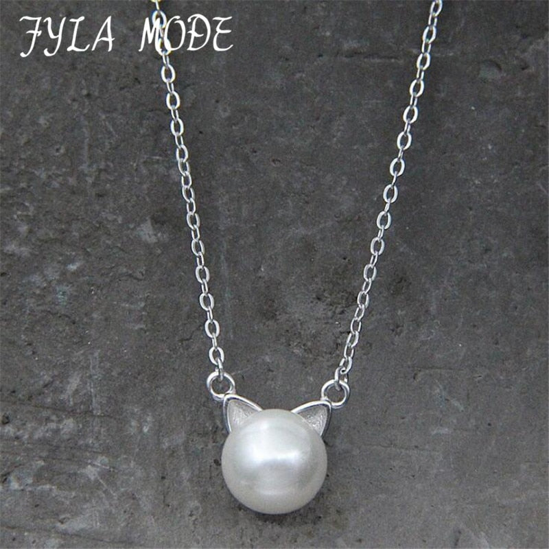 2017 Nuove orecchie di gatto 8mm Collana con ciondolo di perle di conchiglia 925-sterling-argento gioielleria raffinata per le donne FYS065 