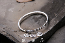 Carica l'immagine nel visualizzatore di Gallery, Antiqued S999 Expandable Wire Bangle Three Chinese Zodiac Charms Bracelet Wire Bangle Size Adjustble 5mm 31G TYC101
