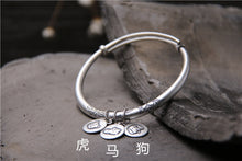 Carica l'immagine nel visualizzatore di Gallery, Antiqued S999 Expandable Wire Bangle Three Chinese Zodiac Charms Bracelet Wire Bangle Size Adjustble 5mm 31G TYC101