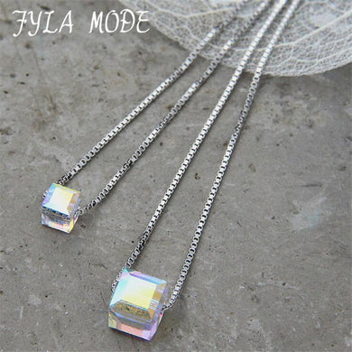 Collana a catena con clavicola in cristallo di caramella quadrata cubica in argento 925 di moda più recente Collana con ciondolo semplice stile estivo da donna 