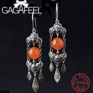 GAGAFEE 100% Real 925 Sterling Silver Hanging Earrings for Women Female Red Stone Thai Silver Jewelries High Quality