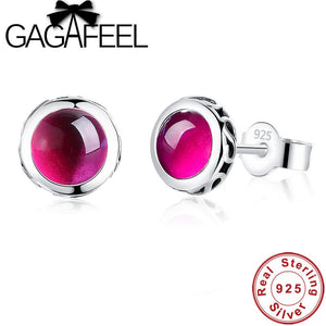 Exquisite Women Earrings Natural Stone Red Corundum Rhinestones 925 Sterling Silver Earring Fashion Female Jewelry Gift