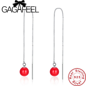 S925 Sterling Silver Drop Earrings Red Beads Earring Lucky Jewelries for Women Female Christmas Gift