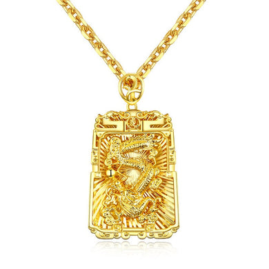 GAGAFFEL Men Necklace Long Chain Link Punk Necklace For Men Necklace Gold Dragon Square Pendant Necklace Copper Fashion Jewelry
