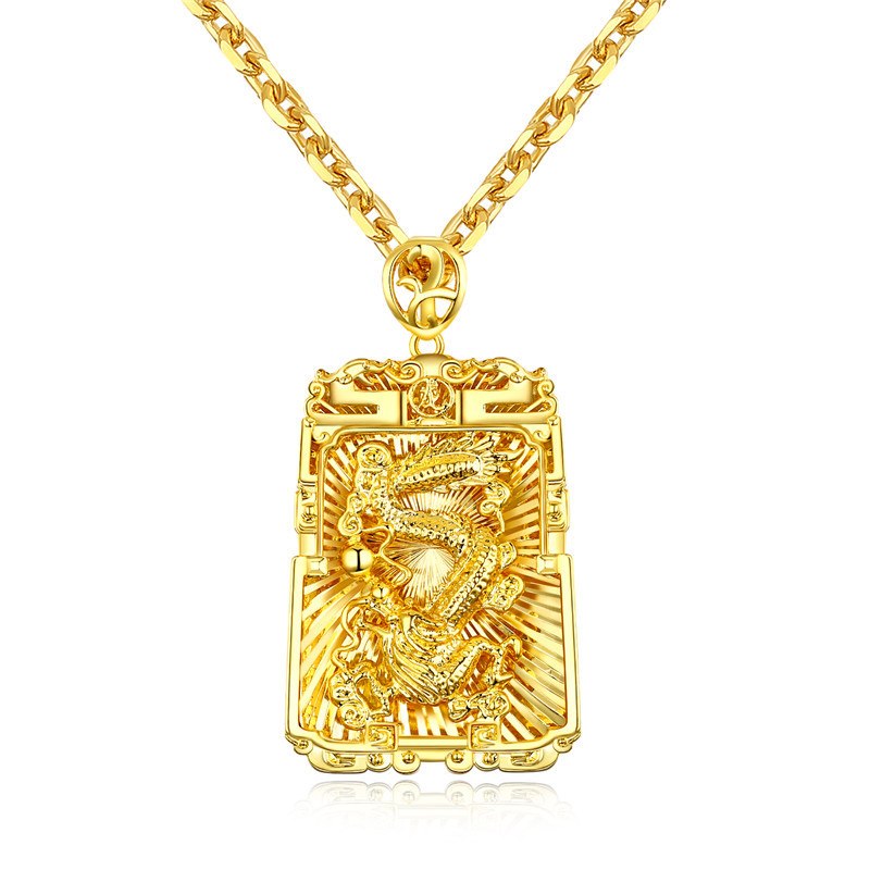 GAGAFFEL Men Necklace Long Chain Link Punk Necklace For Men Necklace Gold Dragon Square Pendant Necklace Copper Fashion Jewelry