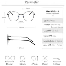 Load image into Gallery viewer, Gold Computer Glasses Frame Women Alloy Polygon Anti Blue Light Eyeglass Frames Fashion Myopia Prescription Eyewear 8005