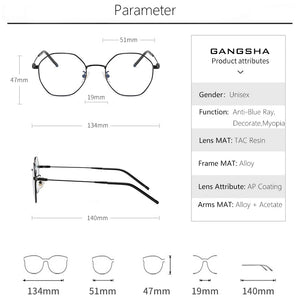 Gold Computer Glasses Frame Women Alloy Polygon Anti Blue Light Eyeglass Frames Fashion Myopia Prescription Eyewear 8005