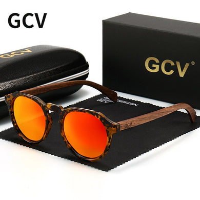 GCV Brand Advanced Walnut Wood Hawksbill Leopard Grain Frames Sunglasses Men Women Female Polarized  Delicate Wood UV400
