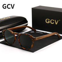 Load image into Gallery viewer, GCV Brand Advanced Walnut Wood Hawksbill Leopard Grain Frames Sunglasses Men Women Female Polarized  Delicate Wood UV400