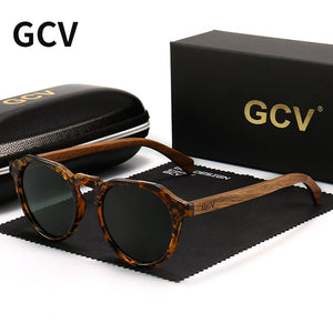 GCV Brand Advanced Walnut Wood Hawksbill Leopard Grain Frames Sunglasses Men Women Female Polarized  Delicate Wood UV400