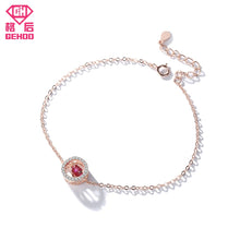 Load image into Gallery viewer, 100% 925 Sterling Silver Cubic Zircon Circle Paved Heart Red Ruby Chain Charm Bracelet Women Jewelry Hand Wristband Bangle
