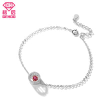 Load image into Gallery viewer, 100% 925 Sterling Silver Cubic Zircon Circle Paved Heart Red Ruby Chain Charm Bracelet Women Jewelry Hand Wristband Bangle