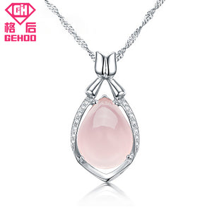 2018 New 925 Sterling Silver Pendent Water Drop Necklace Pink Clolor Rose Quartz Zircon For Lady Nice Gift Collier Pour