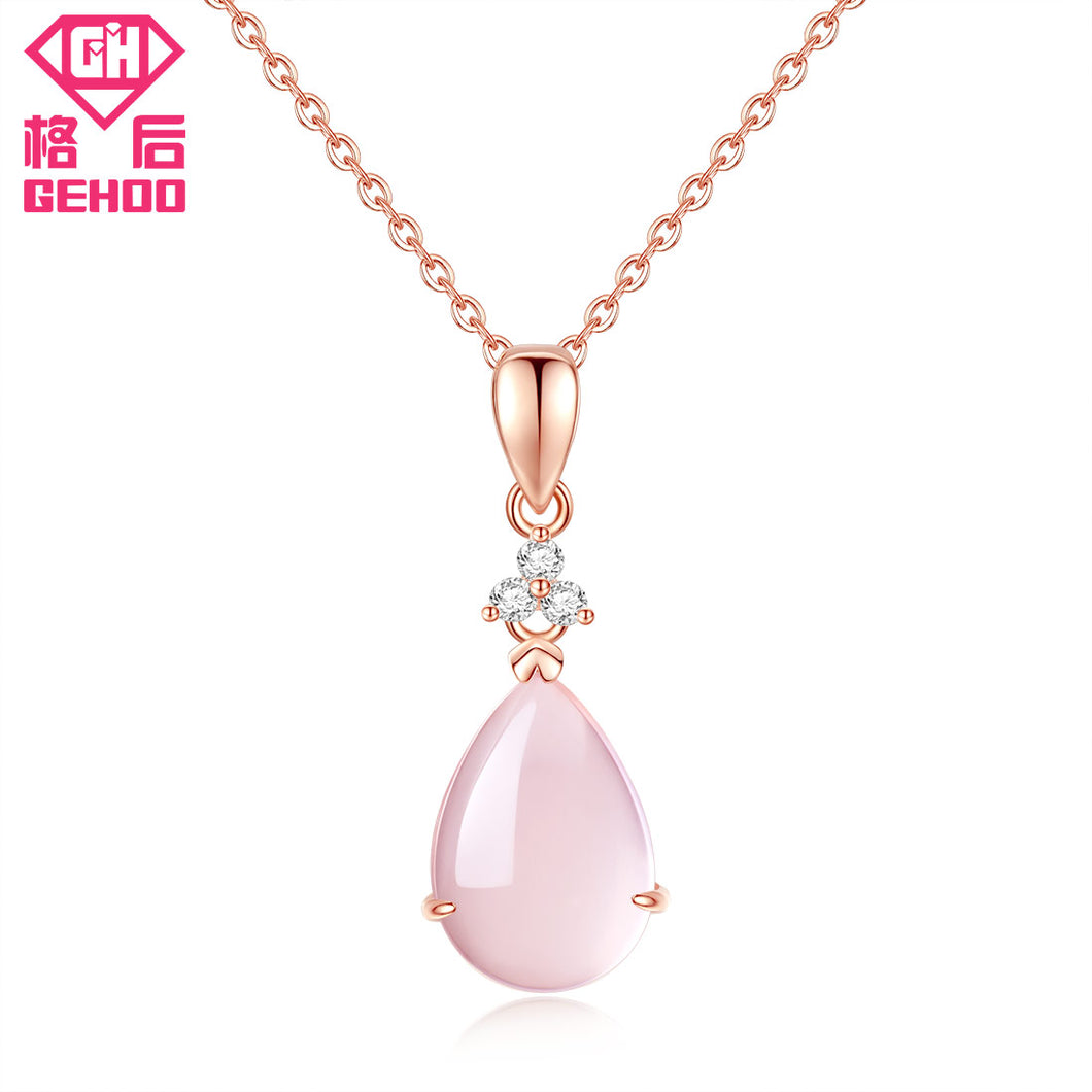 2018 New 925 Sterling Silver Rose Quartz Pendant Necklace Women Romantic Pink Fine Jewelry Choker Nice Sweet Gift For Girl