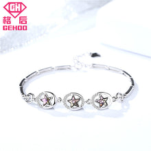 Load image into Gallery viewer, 925 Sterling Silver Shinning Star Crystal CZ Pendant Bracelet Charm Chain Link Bangle Women Jewelry Birthd Party Gift