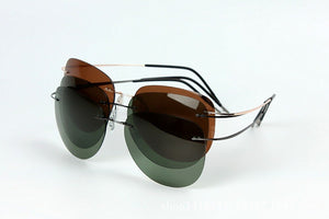 GENUINE Brand B Titanium Ultra light Rimless brown sunglasses Polarized NV Driving mens Sunglasses designer SPORT sun glasses