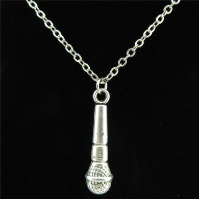 Q19A61 Silver Chain Alloy Women Jewelry Music Voice Tube Microphone Pendant Collar Chunky Necklace 18