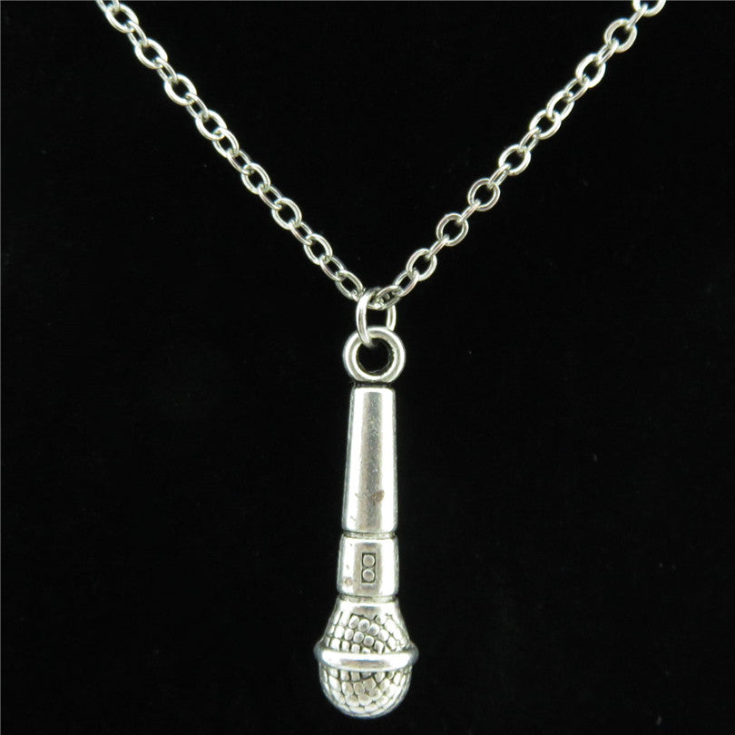 Q19A61 Silver Chain Alloy Women Jewelry Music Voice Tube Microphone Pendant Collar Chunky Necklace 18