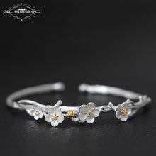 Carica l'immagine nel visualizzatore di Gallery, 925 Sterling Silver Bracelets &amp; bangles Plum Blossom Luxury Flower Bangle Pulseiras Ppara As Mulheres Handmade GB0003