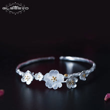 Carica l'immagine nel visualizzatore di Gallery, 925 Sterling Silver Bracelets &amp; bangles Plum Blossom Luxury Flower Bangle Pulseiras Ppara As Mulheres Handmade GB0003