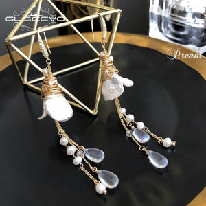 Natural Fresh Water Baroque Pearl Crystal Dangle Earring Long Tassel Drop Earrings For Women Jewelry GE0484