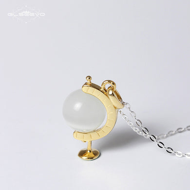 Natural Stone Cymophanite Globe Necklaces & Pendants For Moman 925 Sterling Silver Chain Necklace Handmade Colar GN0015B