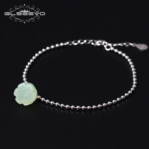Seedpod Of The Lotus Sterling Silver Bracelet For Women Natural Jade Bracelet Bracciali Donna Handmade Jewelry GB0008