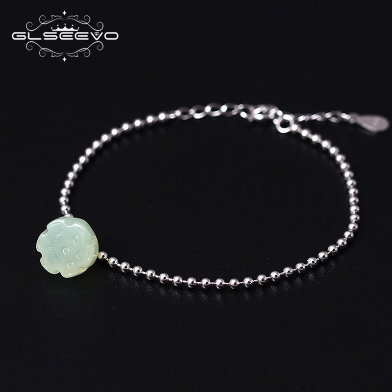 Seedpod Of The Lotus Sterling Silver Bracelet For Women Natural Jade Bracelet Bracciali Donna Handmade Jewelry GB0008