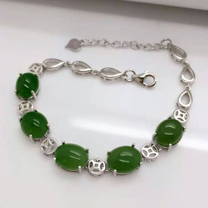 GLY 925 sterling silver with natural jade bracelet