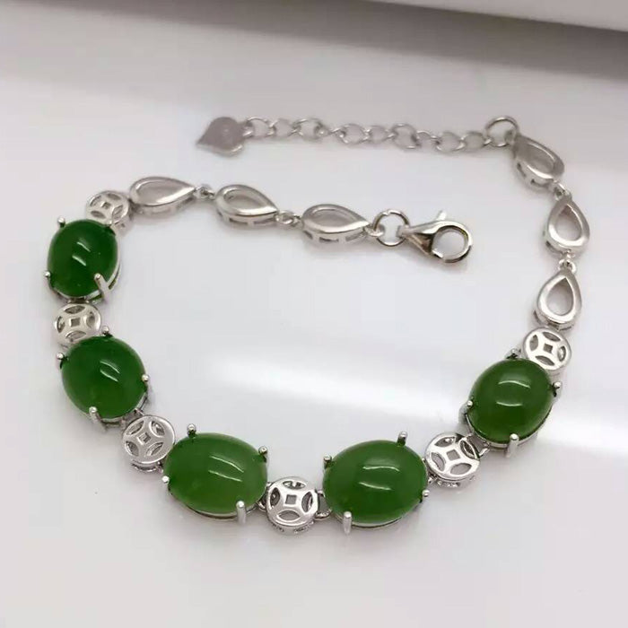 GLY 925 sterling silver with natural jade bracelet