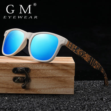 GM Natural Bamboo Wooden Sunglasses Handmade Polarized Mirror Coating Lenses Temple Pattern Retro Pattern Sunglasses