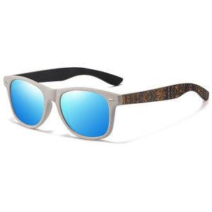 GM Natural Bamboo Wooden Sunglasses Handmade Polarized Mirror Coating Lenses Temple Pattern Retro Pattern Sunglasses