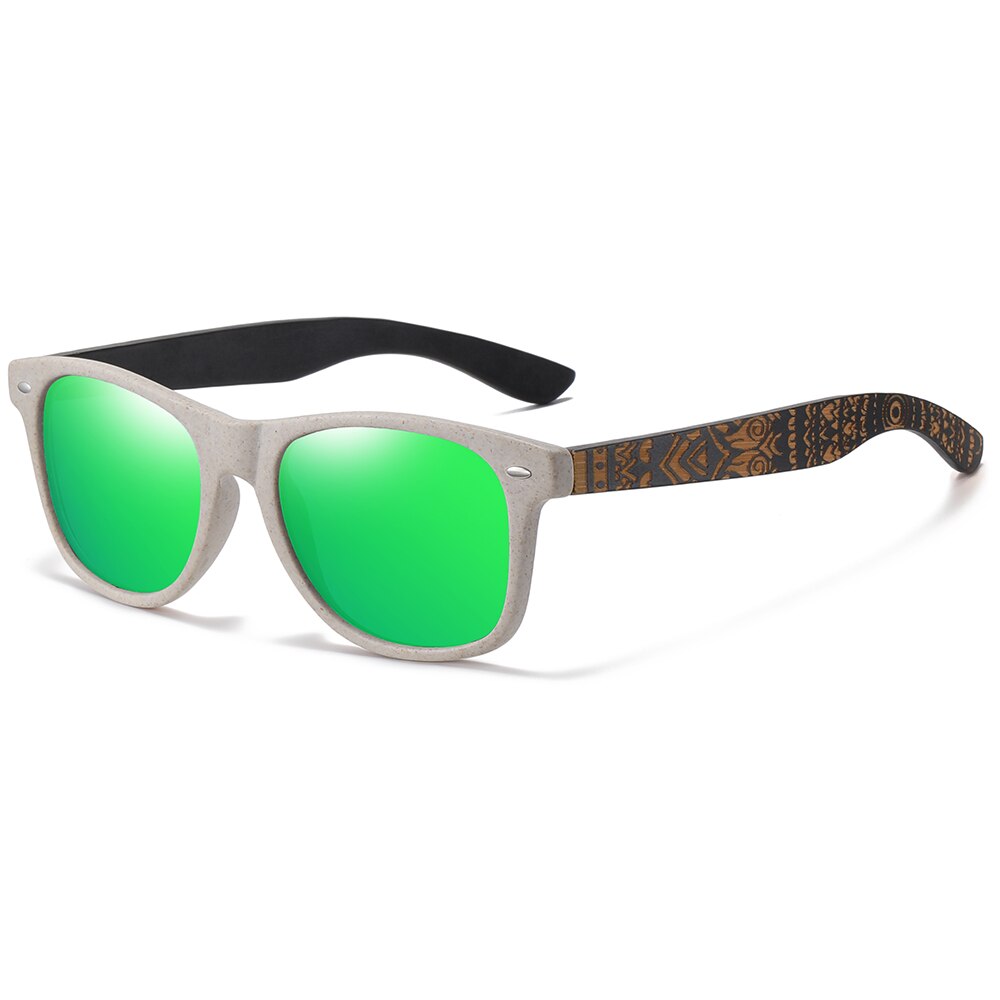 GM Natural Bamboo Wooden Sunglasses Handmade Polarized Mirror Coating Lenses Temple Pattern Retro Pattern Sunglasses
