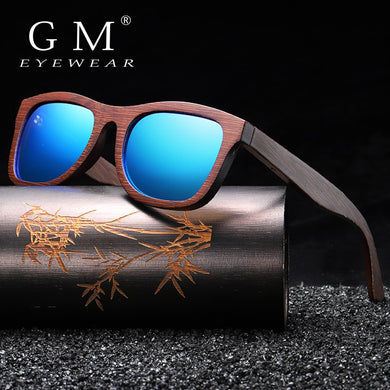 GM Promotion Womens Mens Bamboo Wooden Sunglasses  Eyewear With Coating Mirrored UV 400 Lenses in Wooden Box