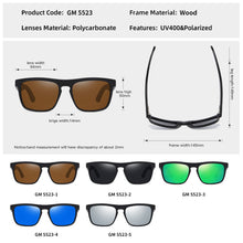 Load image into Gallery viewer, GM Square Vintage Black Frame Sunglasses Bamboo Men Women Wood Sun Glasses Retro Polarized oculos Brand